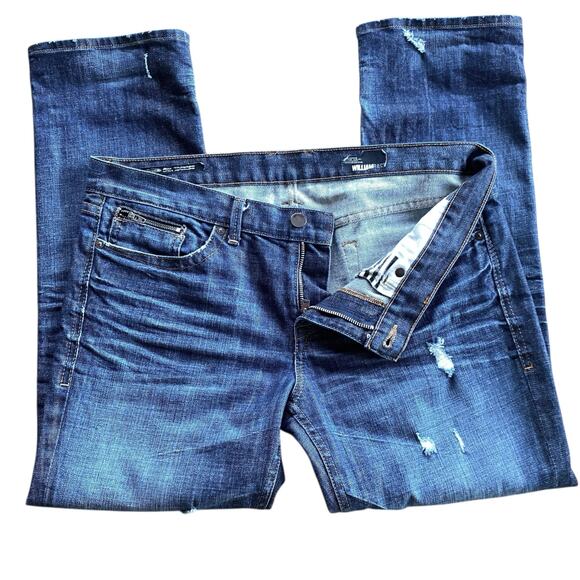 William Rast Jeans Boy Taper with Attitude Sz 32 Dark Wash Distressed Low Rise - Picture 3 of 12